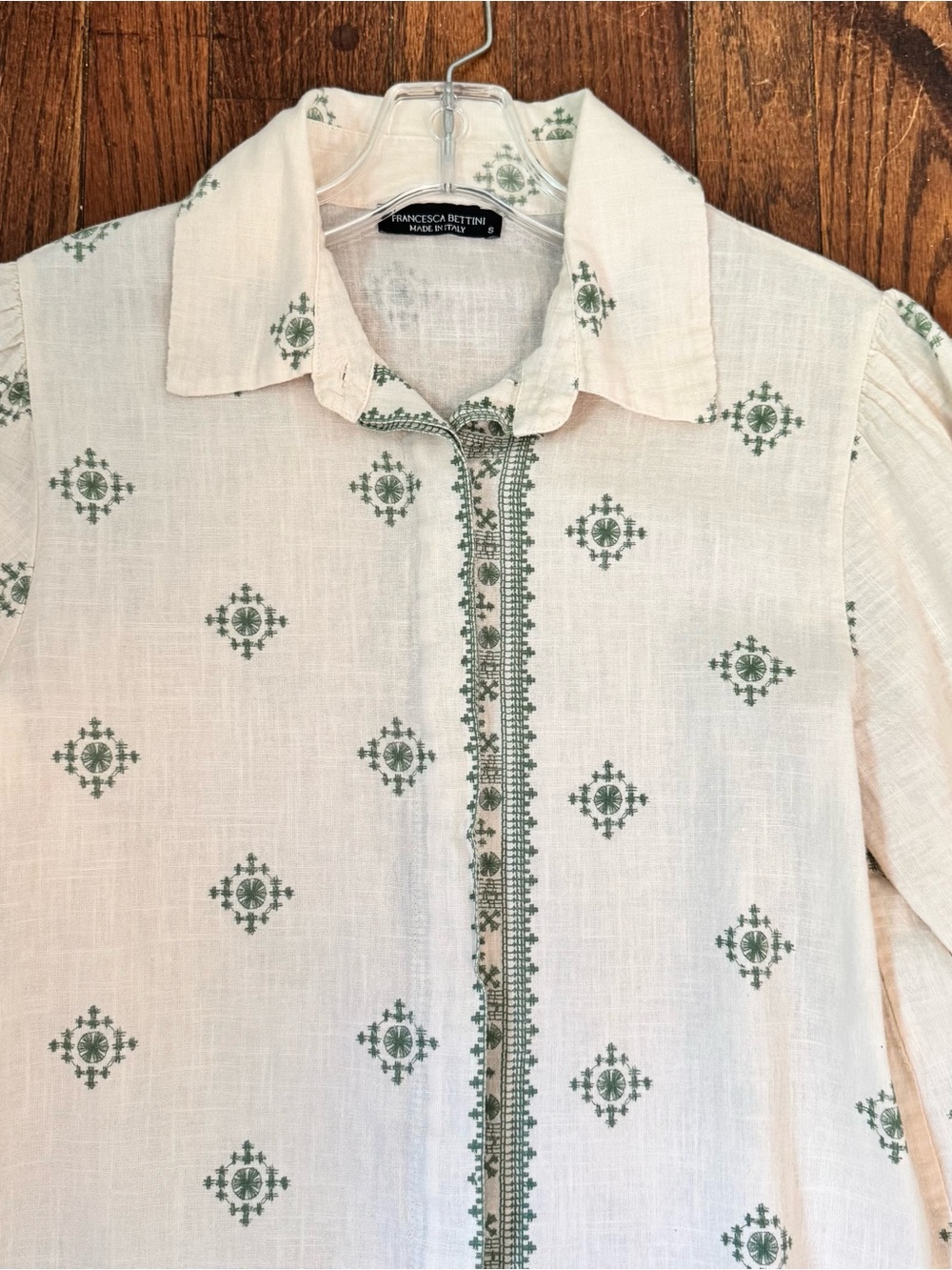 Francesca Bettini Linen/Cotton Cream Long Sleeved Boho Summer Button-up Blouse - Picture 3 of 11
